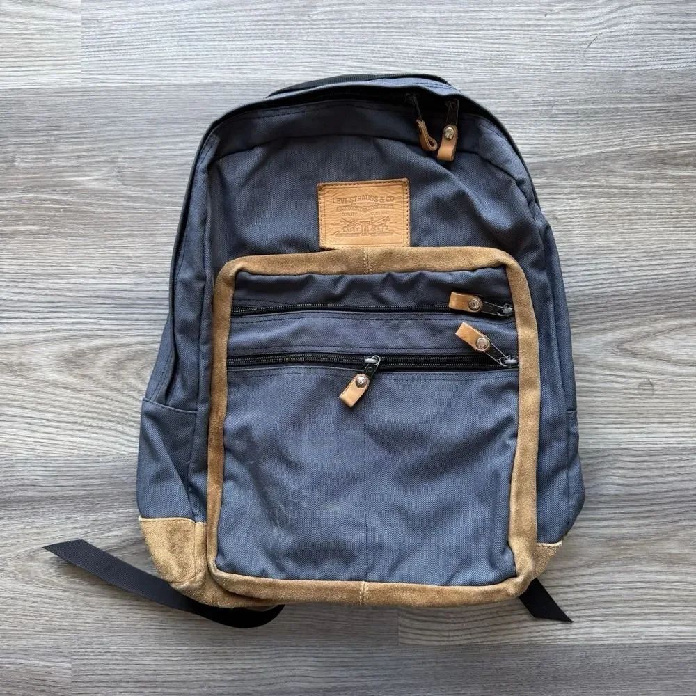 Vintage 80s Levi's Orange Tab Blue‎ Backpack Suede Canvas School Hiking Leather